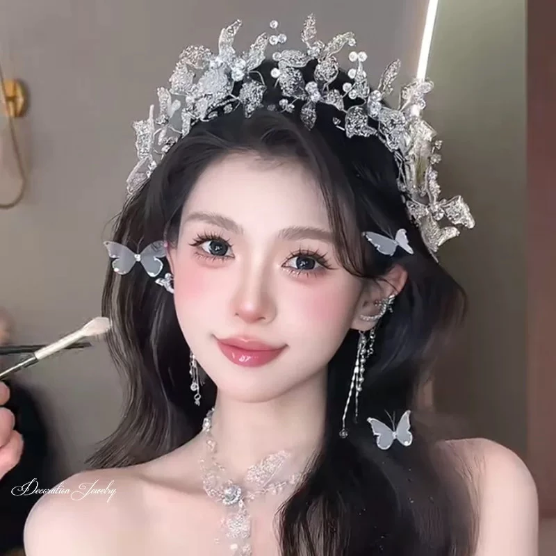新娘锆石蝴蝶流苏发箍头饰超仙减龄皇冠发饰婚礼走秀配饰品