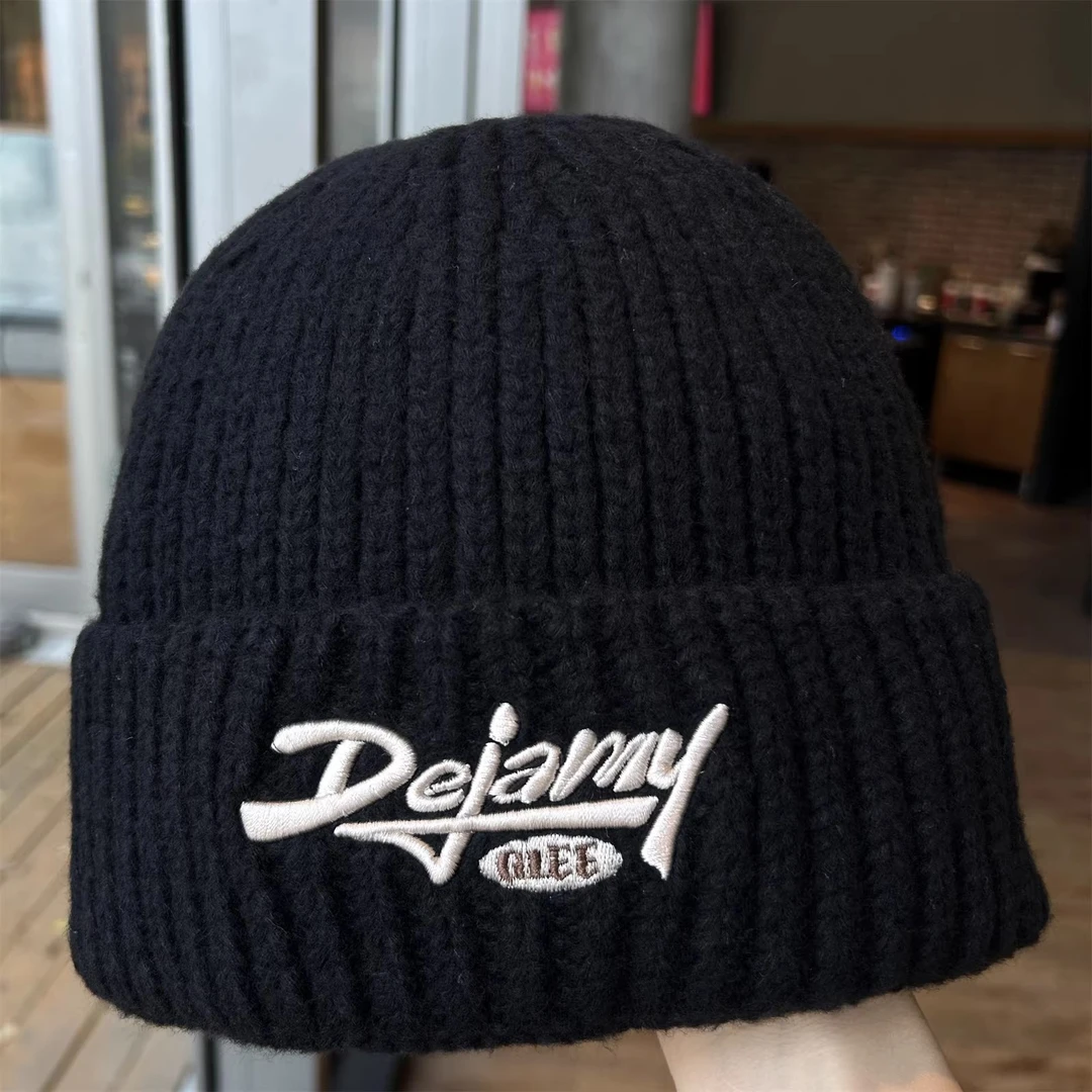 美式刺绣字母加厚显脸小情侣针织毛线帽子大头围保暖毛线帽护耳帽