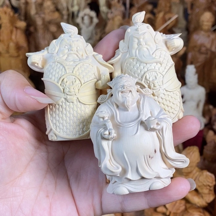 寧***遠木微瑕黄杨哼哈二将财神