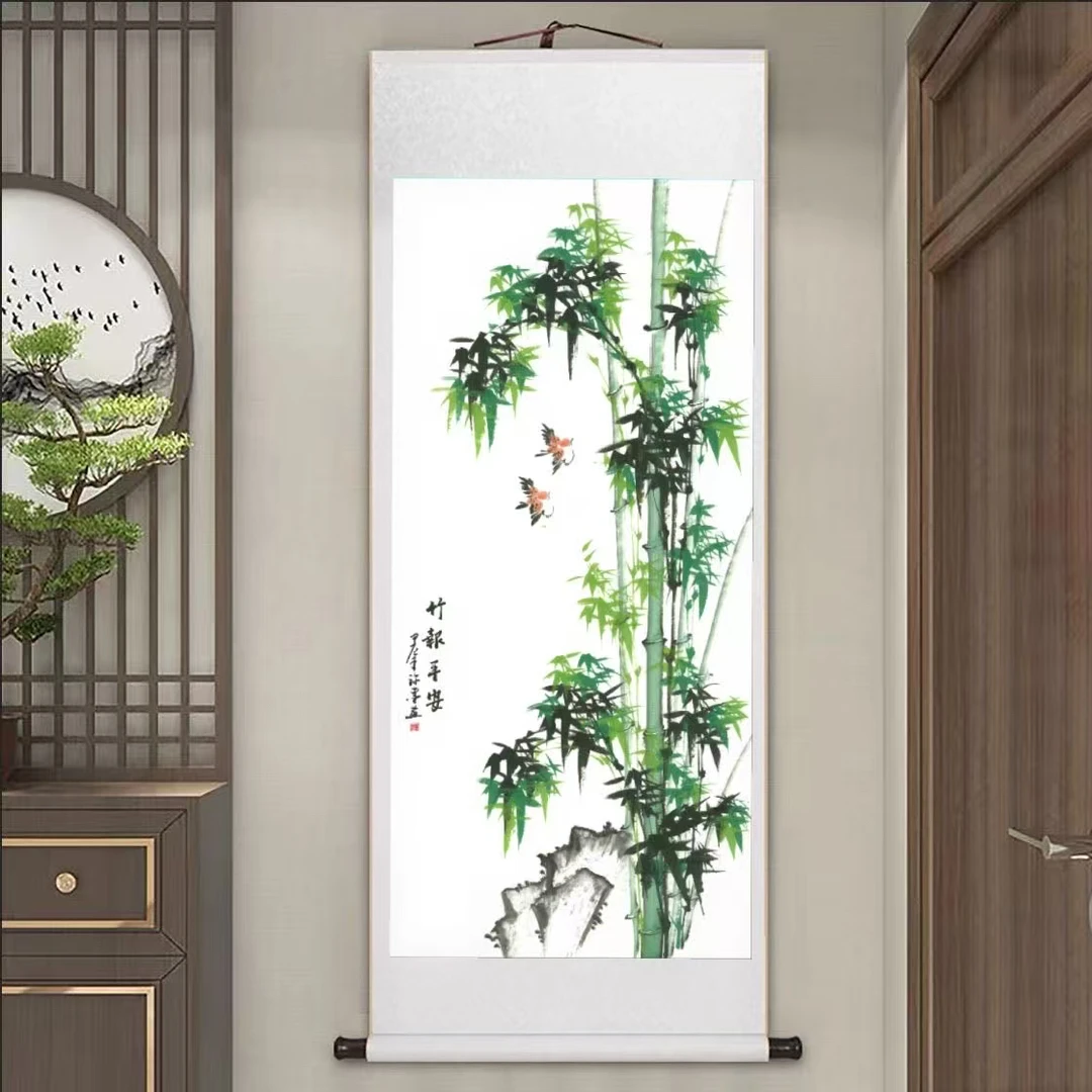 《竹报平安》180*72CM新中式竖幅国画客厅书房装饰画