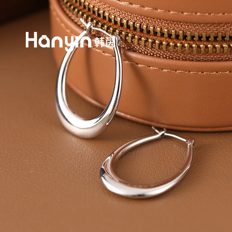 铜合金耳饰 极简风水滴椭圆镂空法式小众气质耳扣耳环