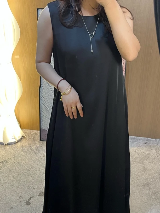 宸渡早春无袖背心极简醋酸长款连衣裙