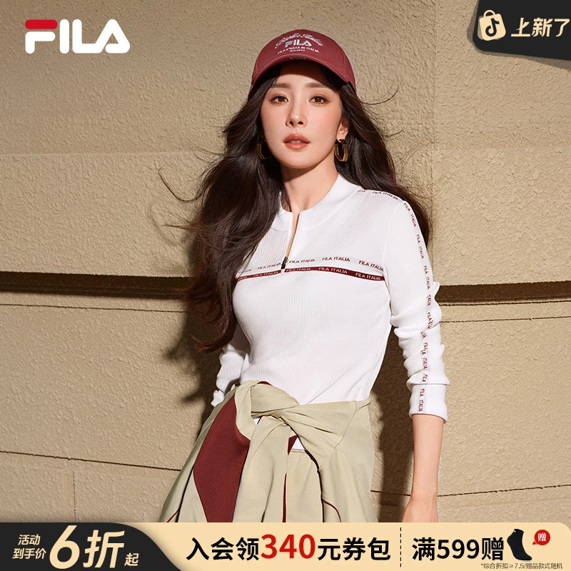 【弹力亲肤显瘦】FILA/斐乐女装秋季新款休闲长袖编织衫F11W533404F
