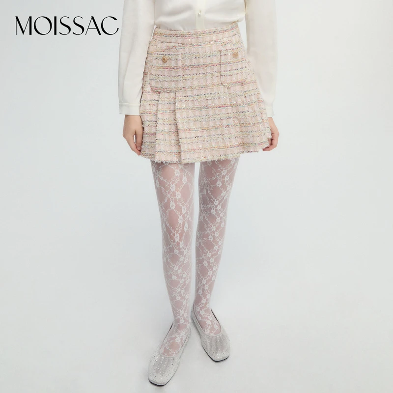 【陈大可】商场同款 摩萨克冬珠片小香风A型粗花呢压褶半身短裙女