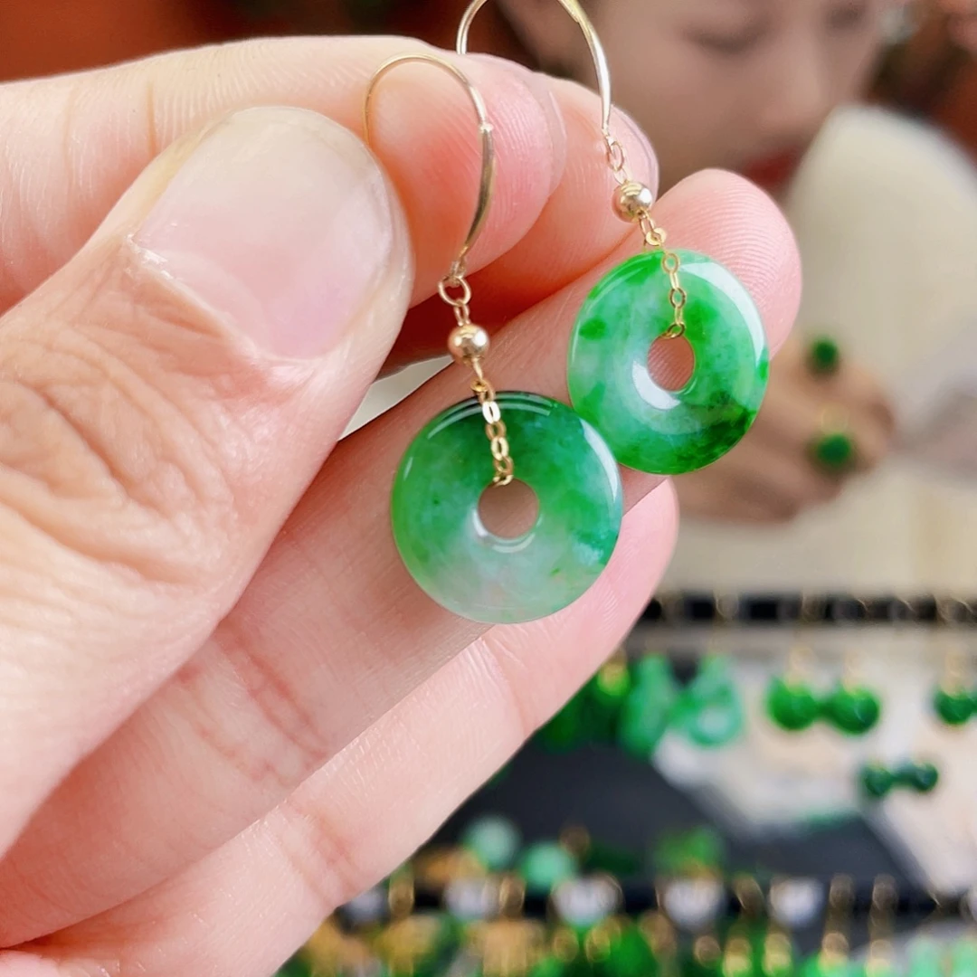 翡翠18K金镶嵌耳饰