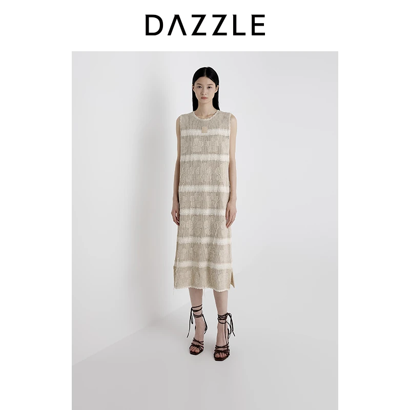 DAZZLE地素毛衫连衣裙25年夏季新款浅黄色针织无袖女装2J2E609