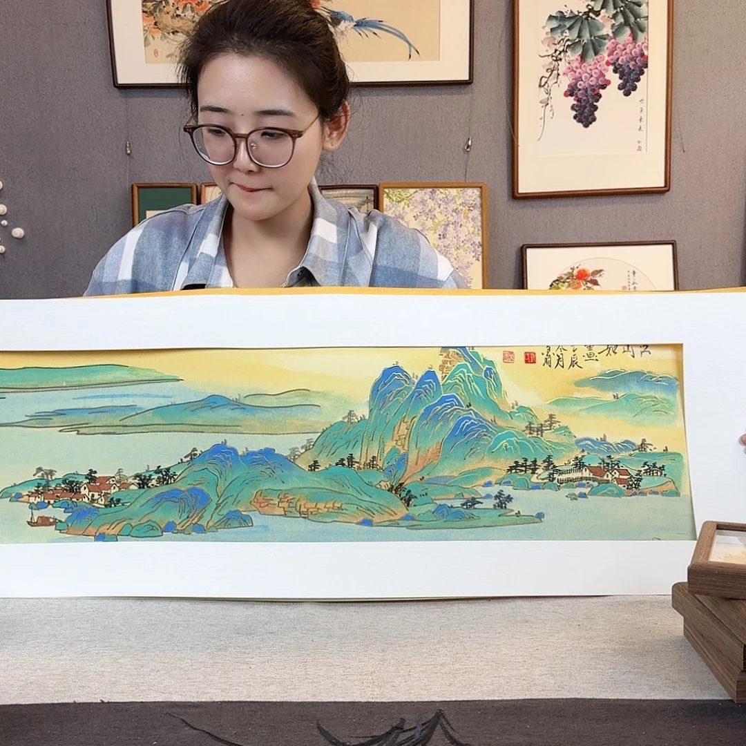 国画纯手写，纯手绘带框尺寸：40*123厘米