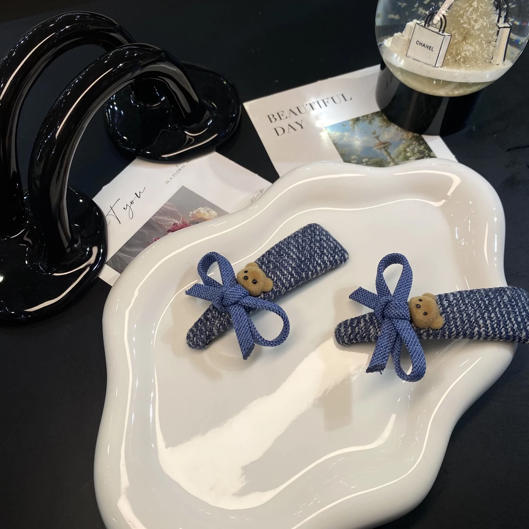 绳结绒熊对夹1349浅蓝