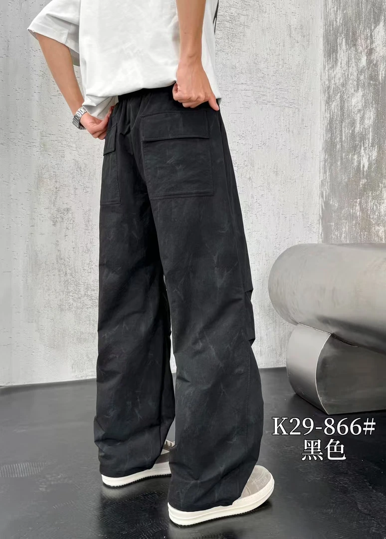 春季工装裤褶皱长裤潮夏季休闲裤复古裤子水洗黑色阔腿美式日系