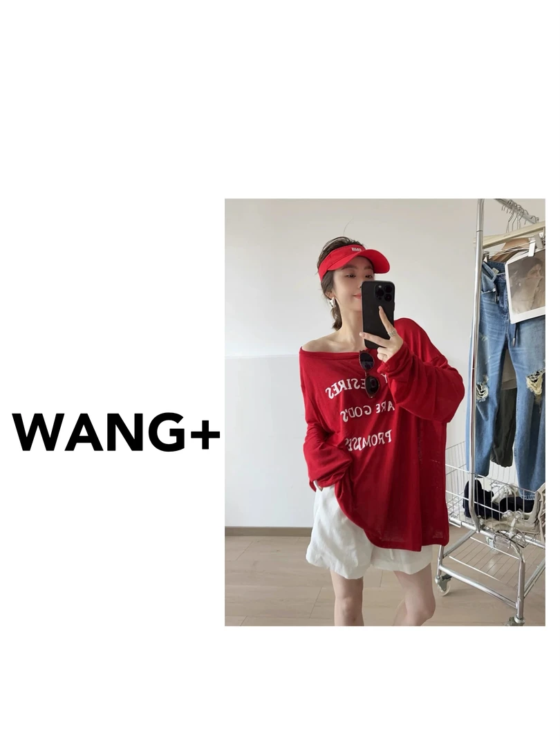 WANG+/秋季印花针织潮流字母长袖常规防晒T恤