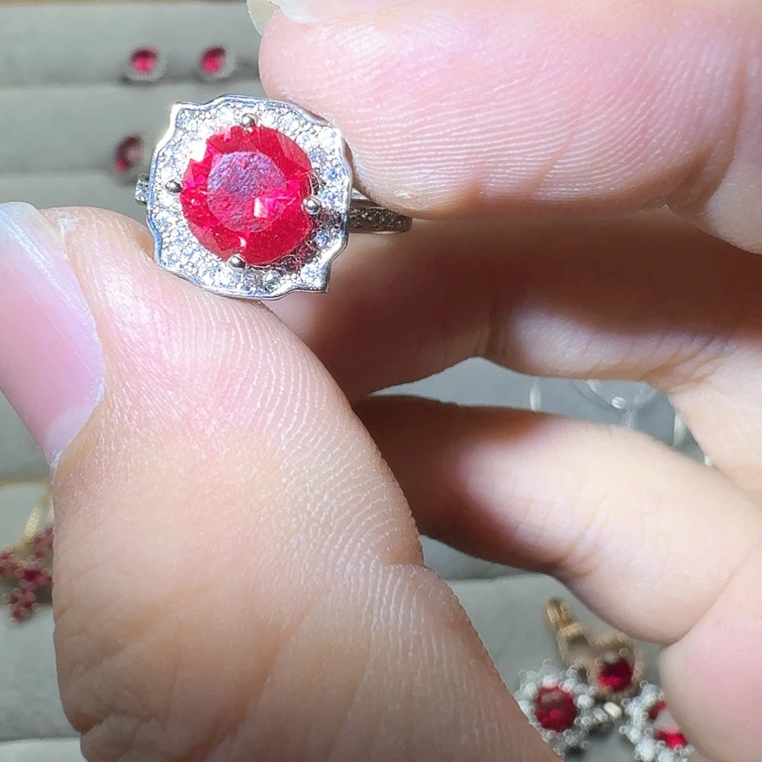芙蓉石戒指银S925镶嵌