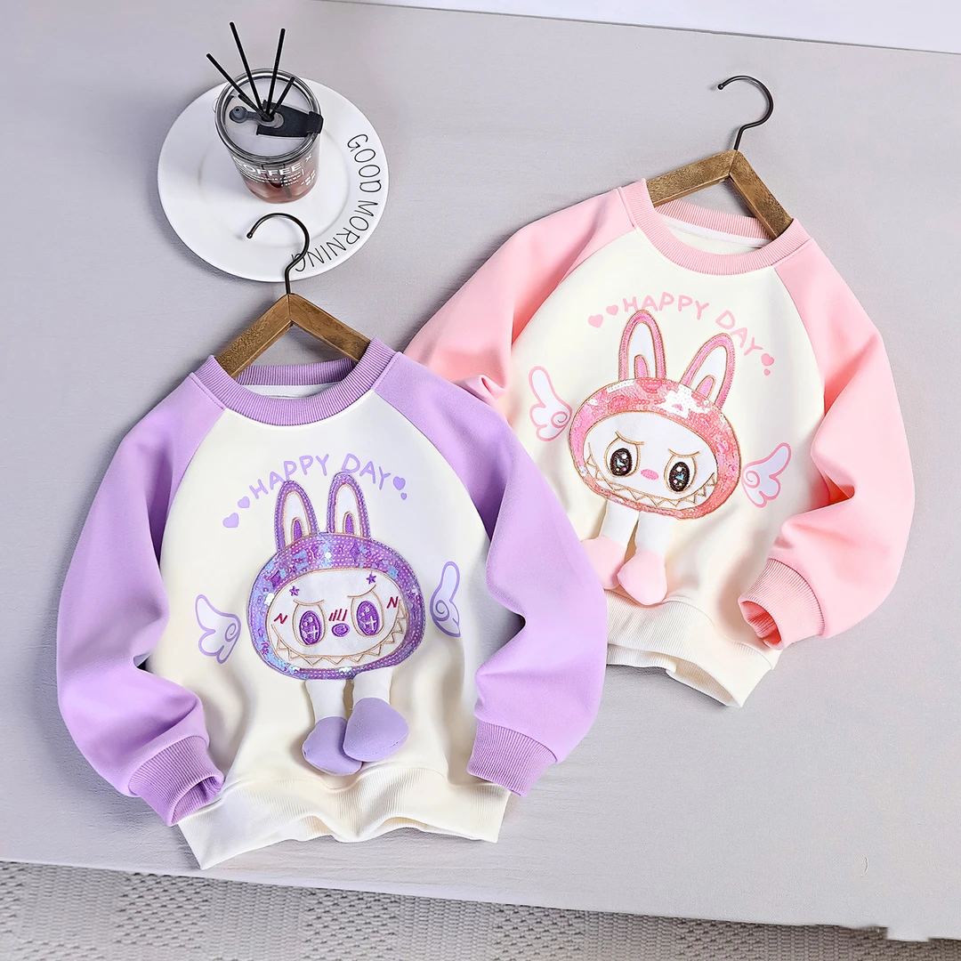 女童卡通立体纯棉卫衣儿童秋季童装女童加绒冬款长袖卫衣