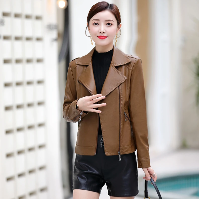海宁真皮衣女短款皮夹克矮个子修身小外套YMK-908
