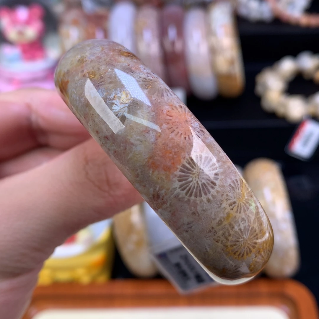 硅化珊瑚（珊瑚玉）未镶嵌手链51号54圈彩沙沙大花