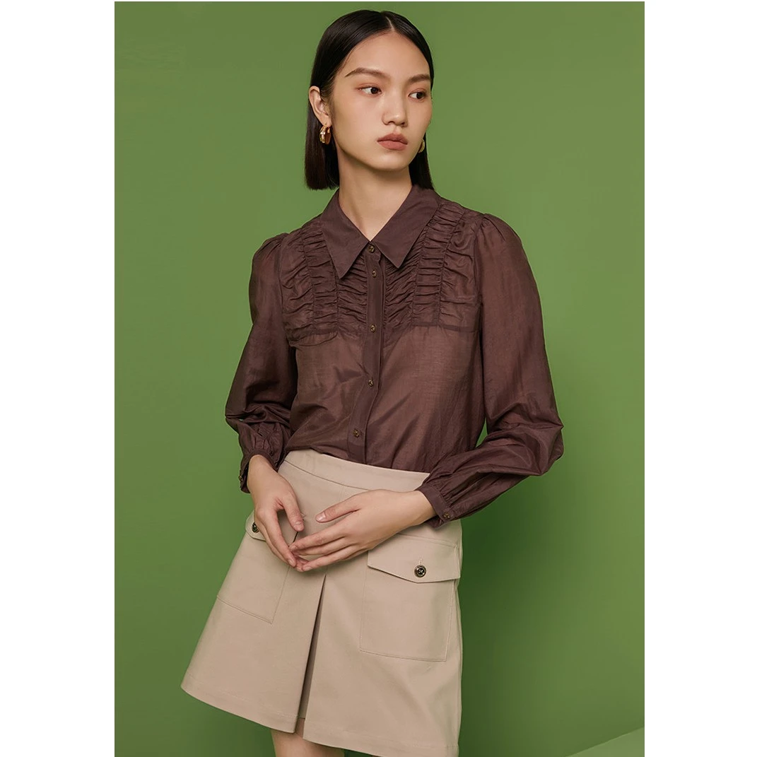 【盈盈专属】高级感纯色小衫新款百搭复古小众衬衫M330025