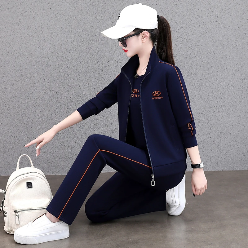 恩狐立领休闲运动服套装女2025春秋季新款长袖卫衣三件套