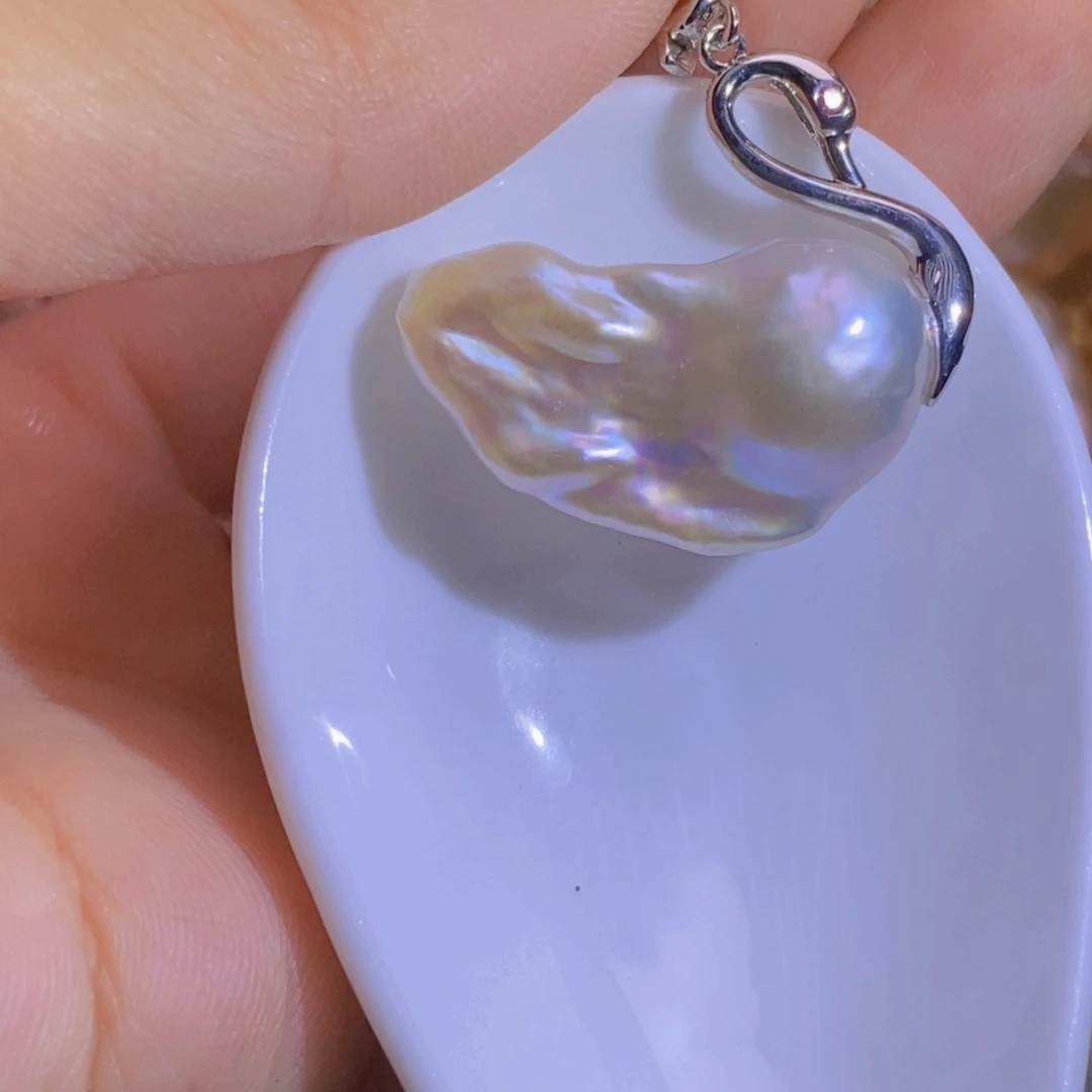 银S925镶嵌淡水珍珠天然淡水珍珠无染色无优化