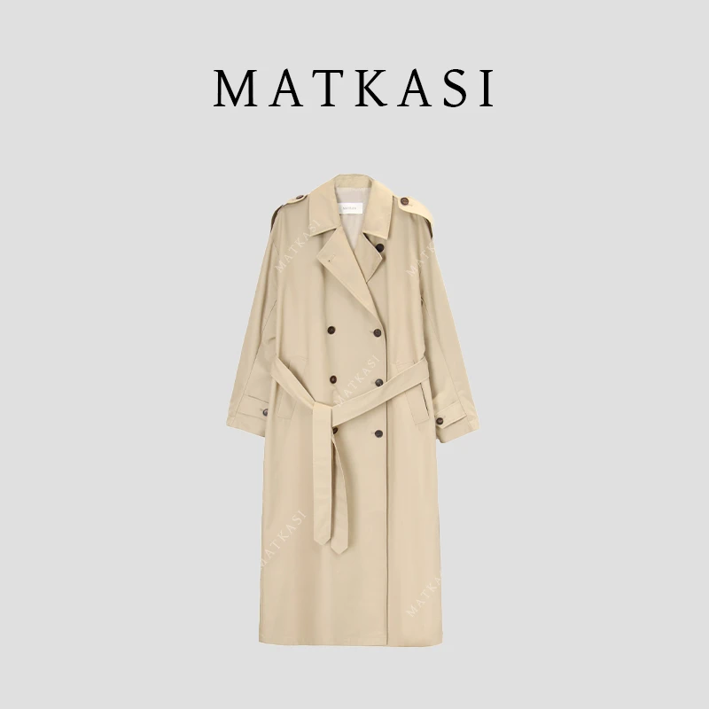 MATKASI 双排扣百搭洋气经典款翻领系带长款风衣