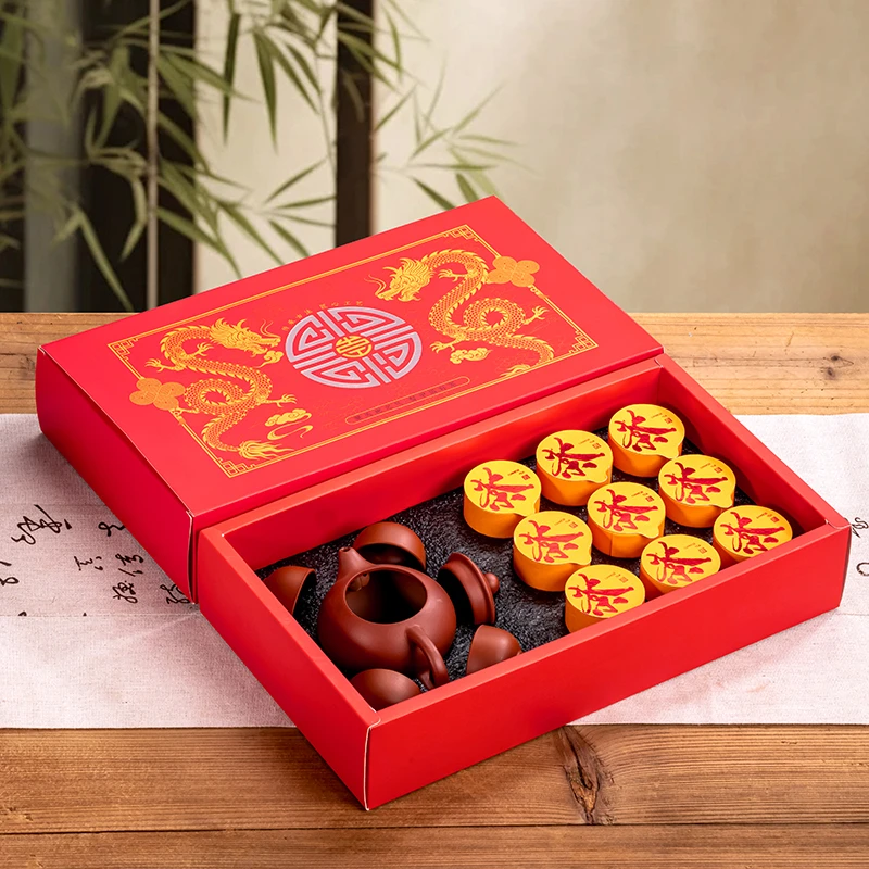 古工送茶具一壶4杯大红袍茶叶礼盒装福建高山浓香型乌龙茶9罐100g