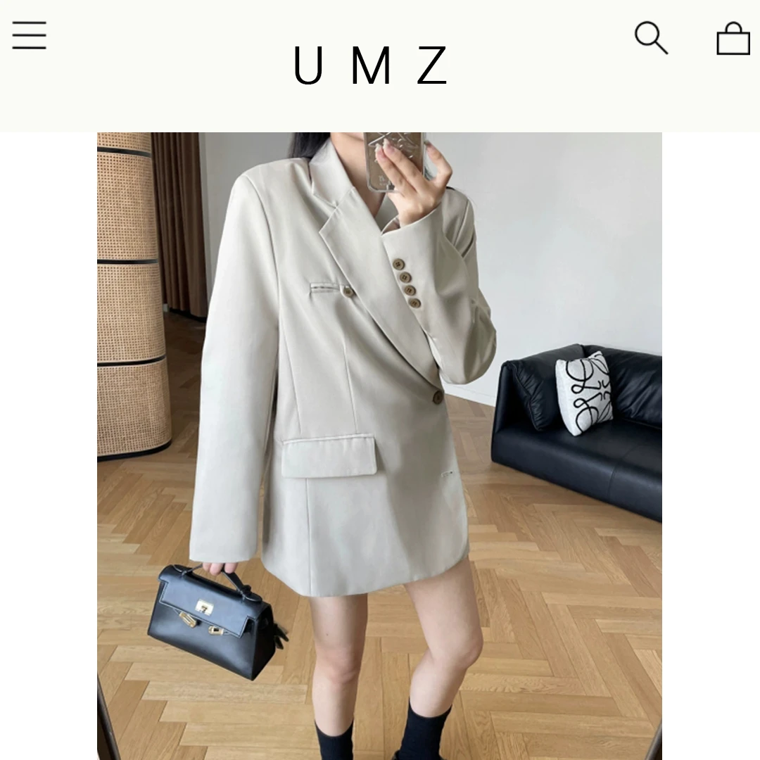 UMZ 设计感斜扣小西装外套女韩版宽松洋气西服开衫U24S10118