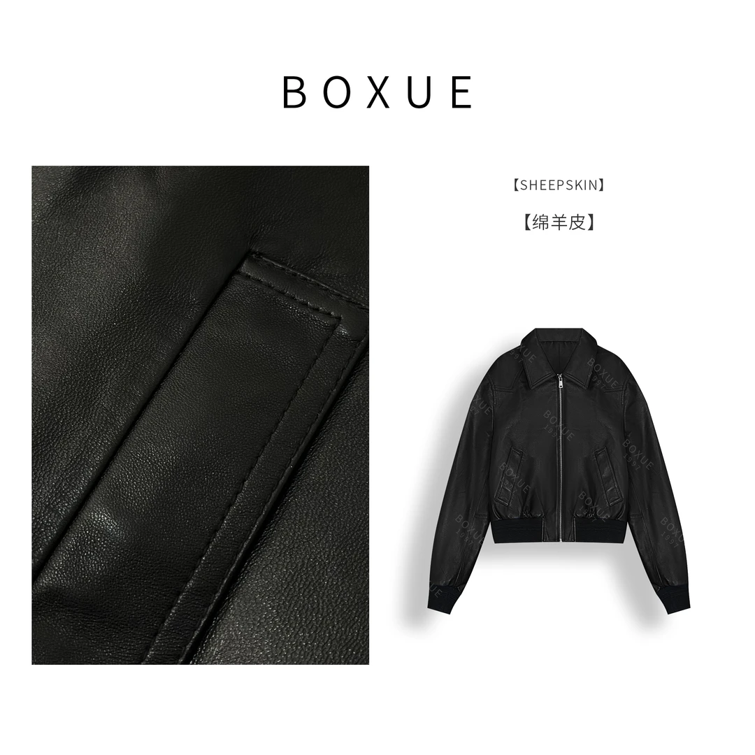 BOXUE‘’鸣谷‘’2025春季新款高级感轻奢绵羊皮外套#250120W036