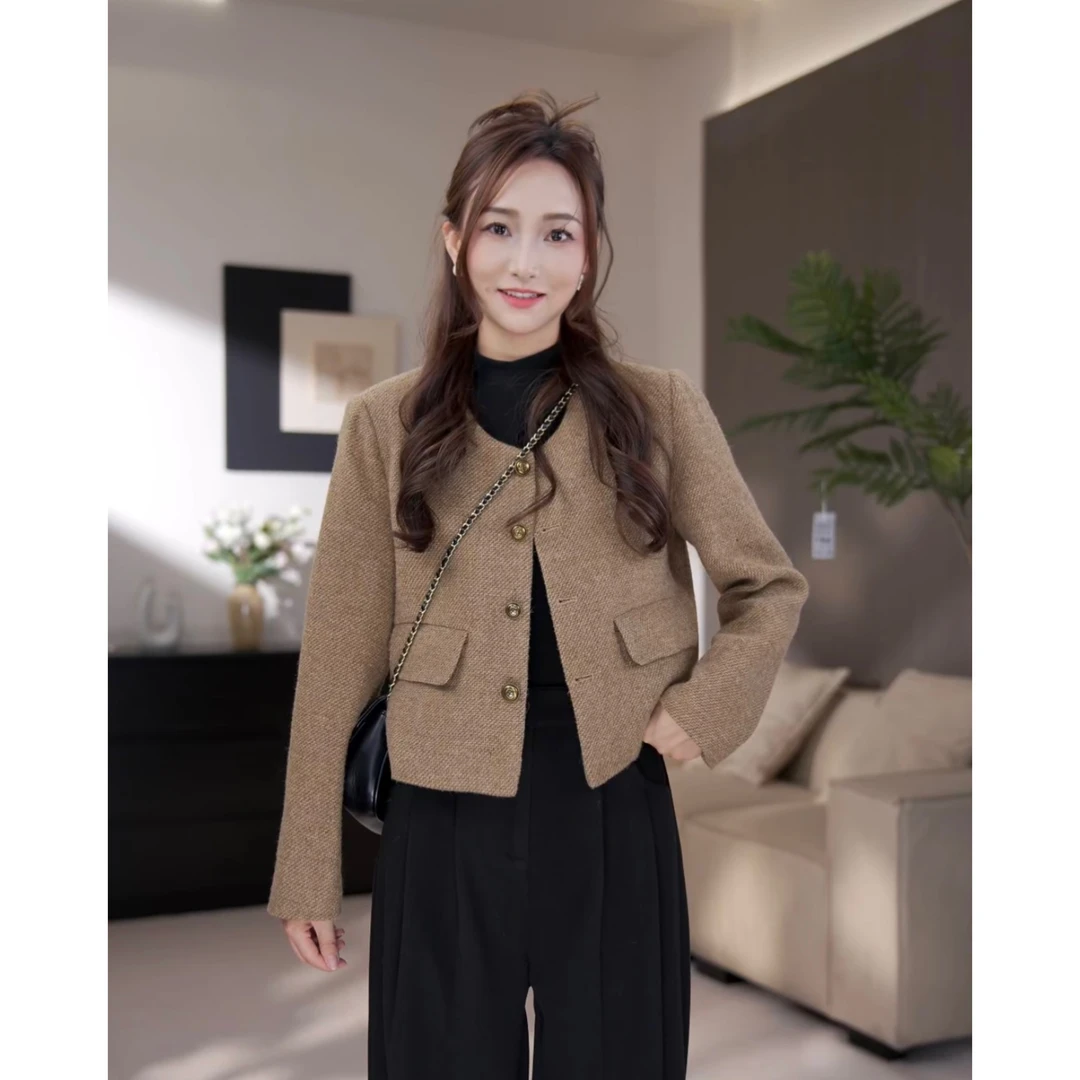 【小个子】秋冬新款洋气短款复古长袖休闲韩版小香风-7067