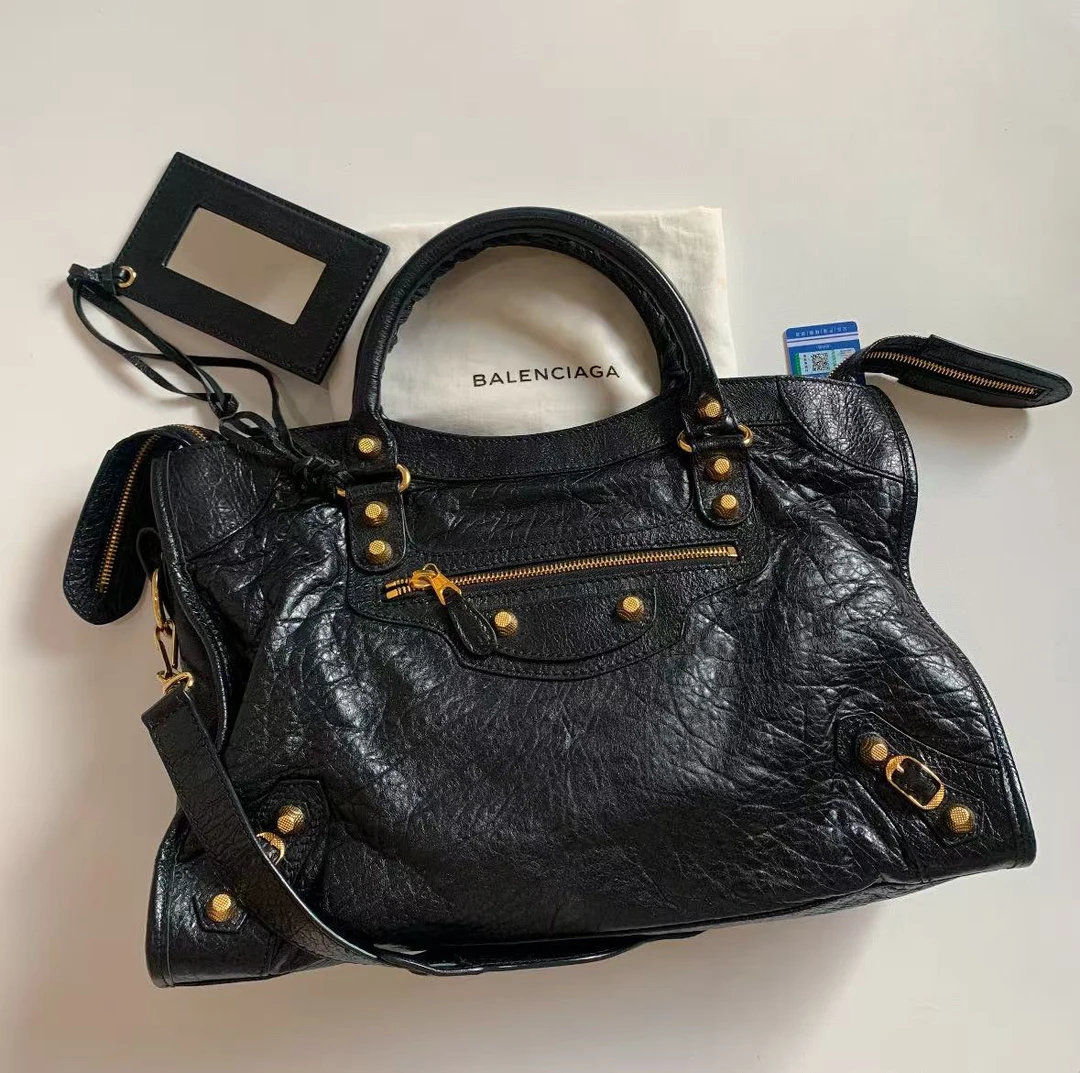 95新 Balenciaga/巴黎世家 巴黎世家机车包黑金色中号