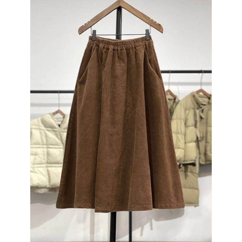 好穿到尖叫，！秋冬加厚复古纯色宽松显瘦文艺休闲大摆高档半身裙女