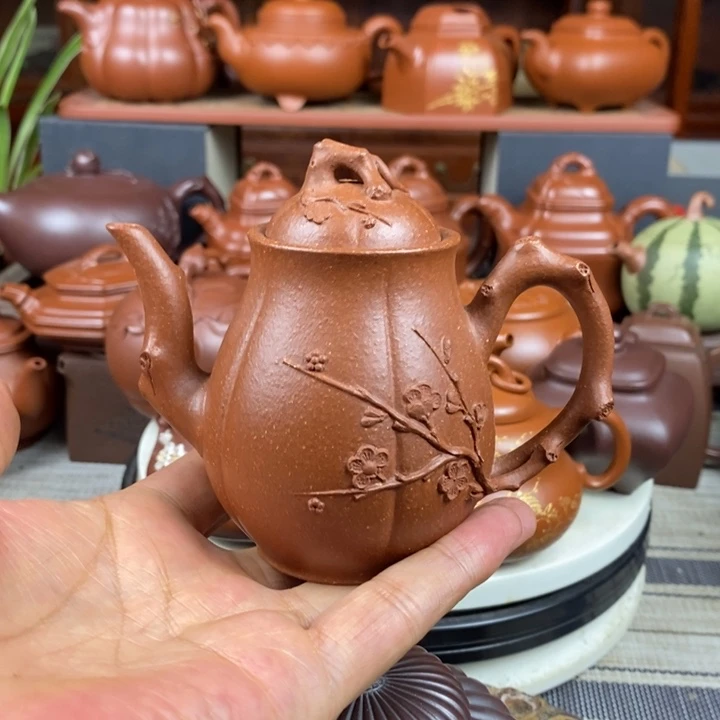 茶壶紫砂傲梅神韵180cc原矿宝山红降坡泥特价