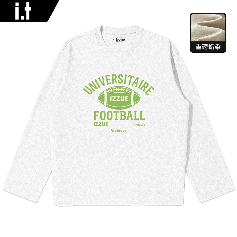 it izzue官方新款长袖圆领T恤男2025秋美式潮牌印花运动休闲上衣