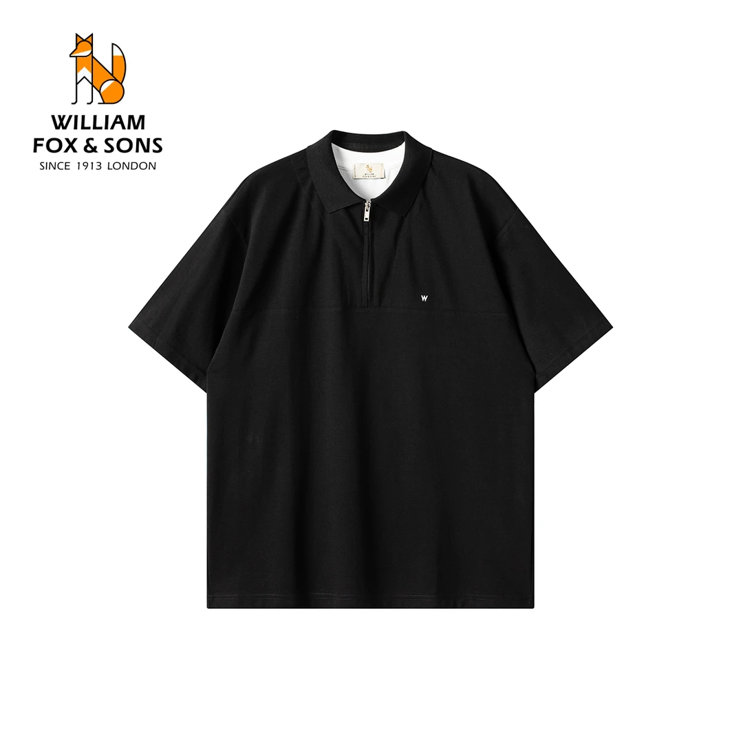 英国小狐狸  2025夏季新款斜纹肌理感混纺假两件复古拉链POLO衫男