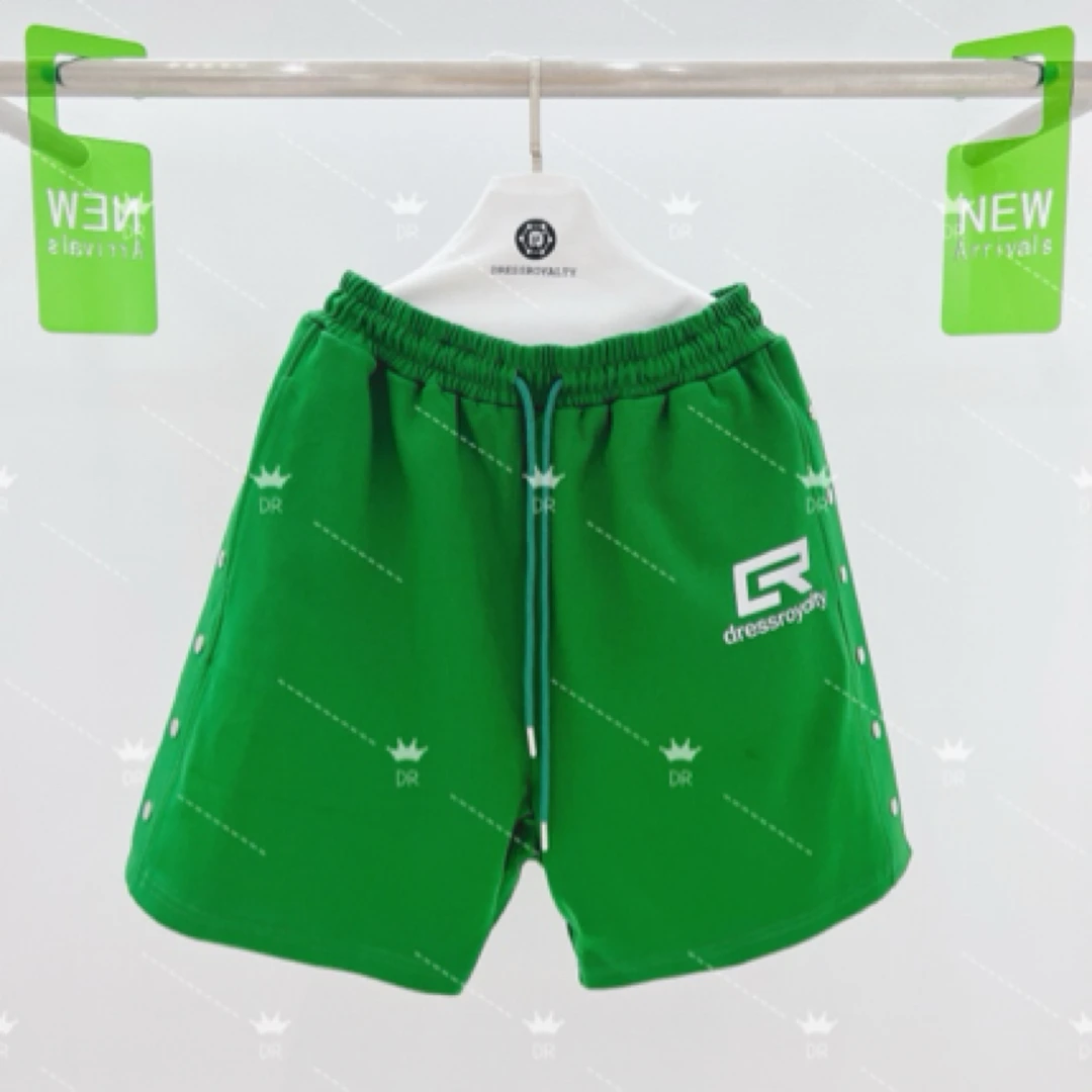 DRESS ROYALTY侧银扣LOGO短裤时尚百搭重磅纯棉中裤-D0371