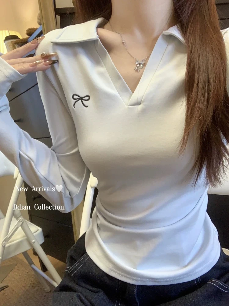 头头女装 miu系polo领蝴蝶结收腰褶皱t恤4色#08202