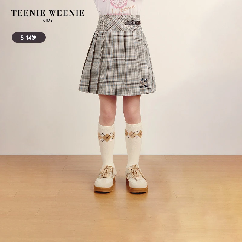 TeenieWeenie Kids小熊童装格纹学院风半身裙百褶裙TKWH243853D