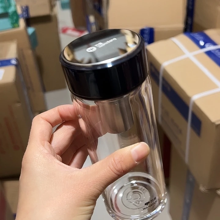 万象U264蓝色单层烫手玻璃杯390➕杯套