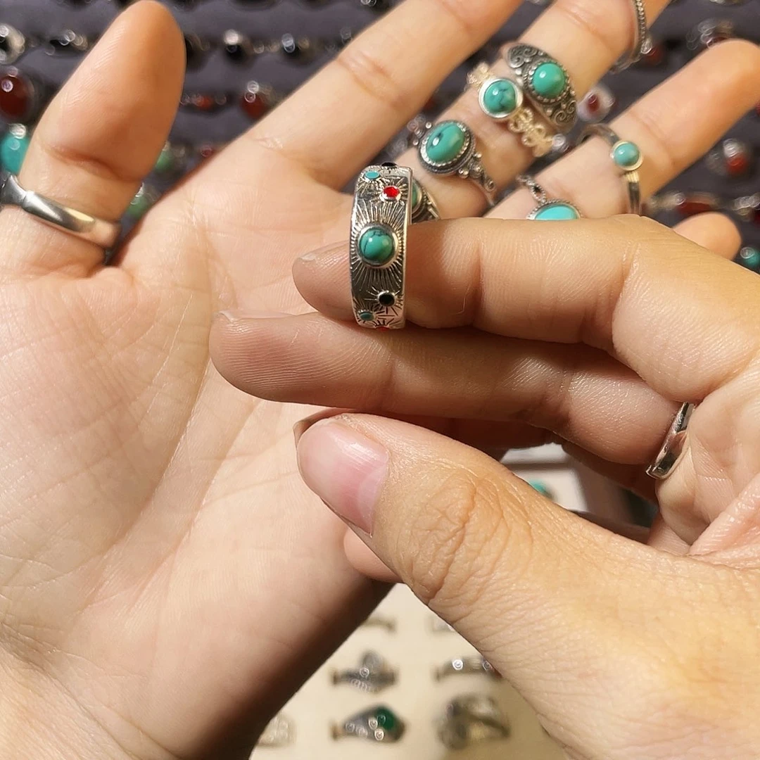 玻璃足银宽版戒指