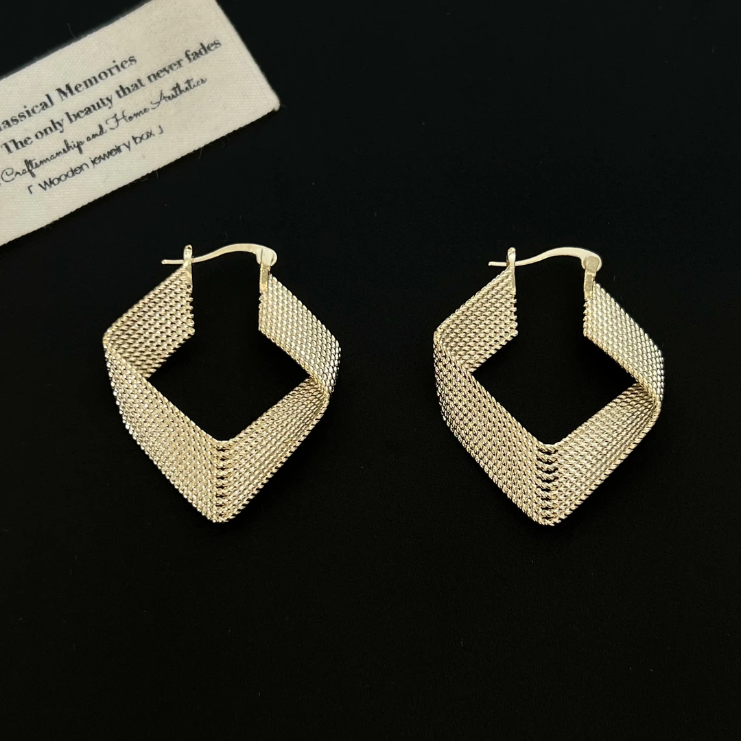 铜合金耳饰 秋冬时尚编织几何金属耳圈9268