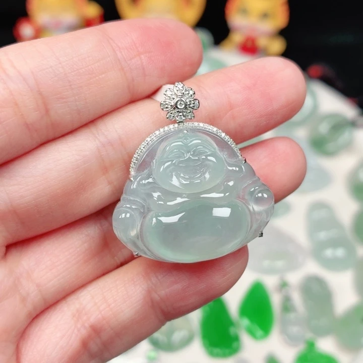 颈饰18K金镶嵌翡翠缅甸天然A货翡翠