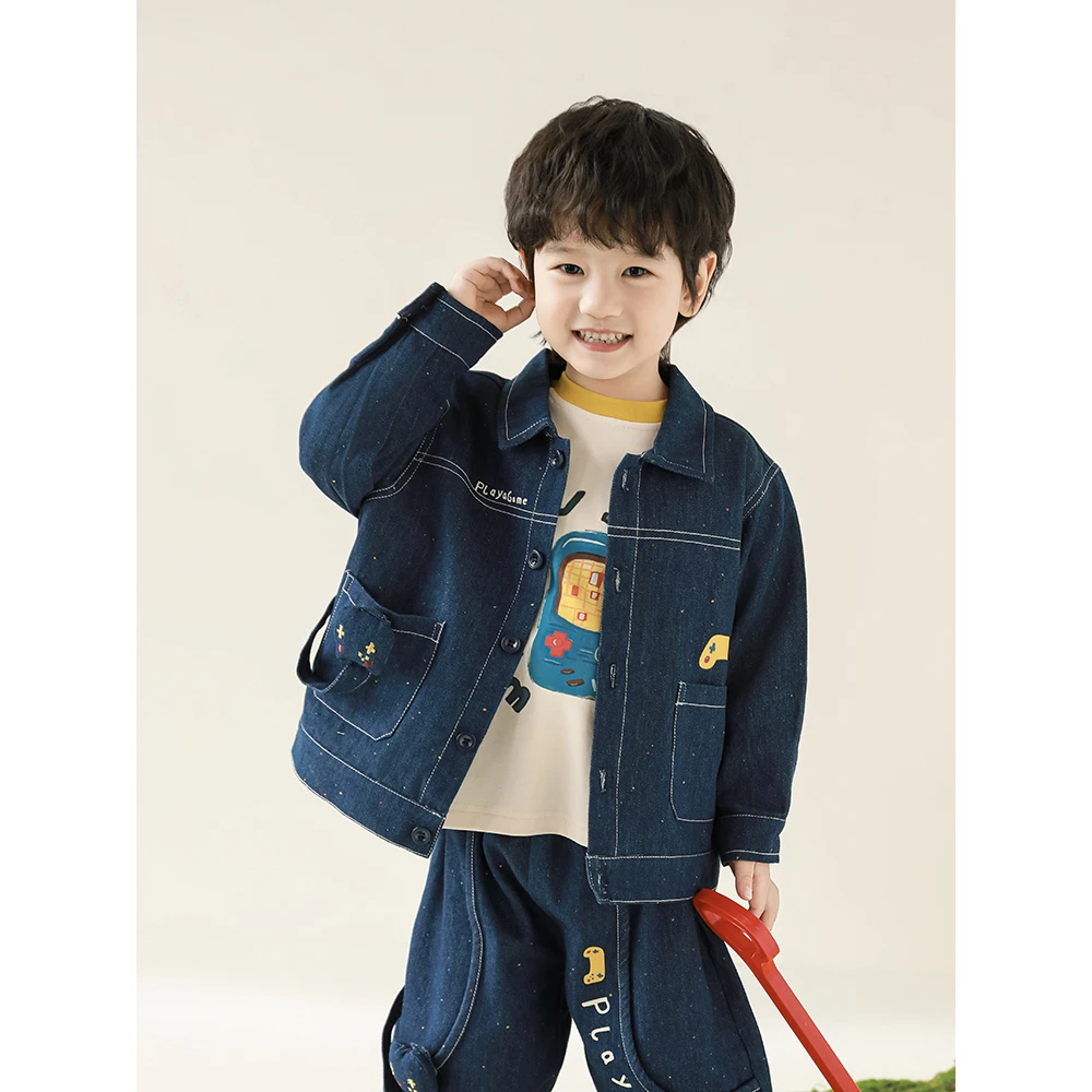 幼悠男童春装游戏手柄印花牛仔外套儿童长袖服装宝宝衣服N5800-1