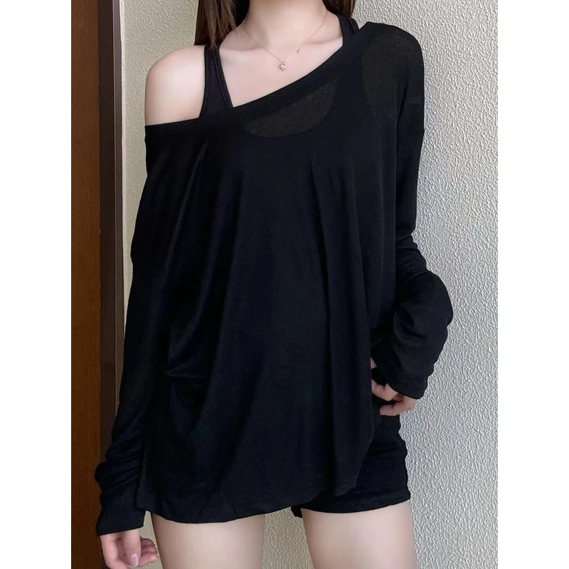 夏季新款圆领防晒罩衫纯色显瘦休闲百搭慵懒风宽松两件套女