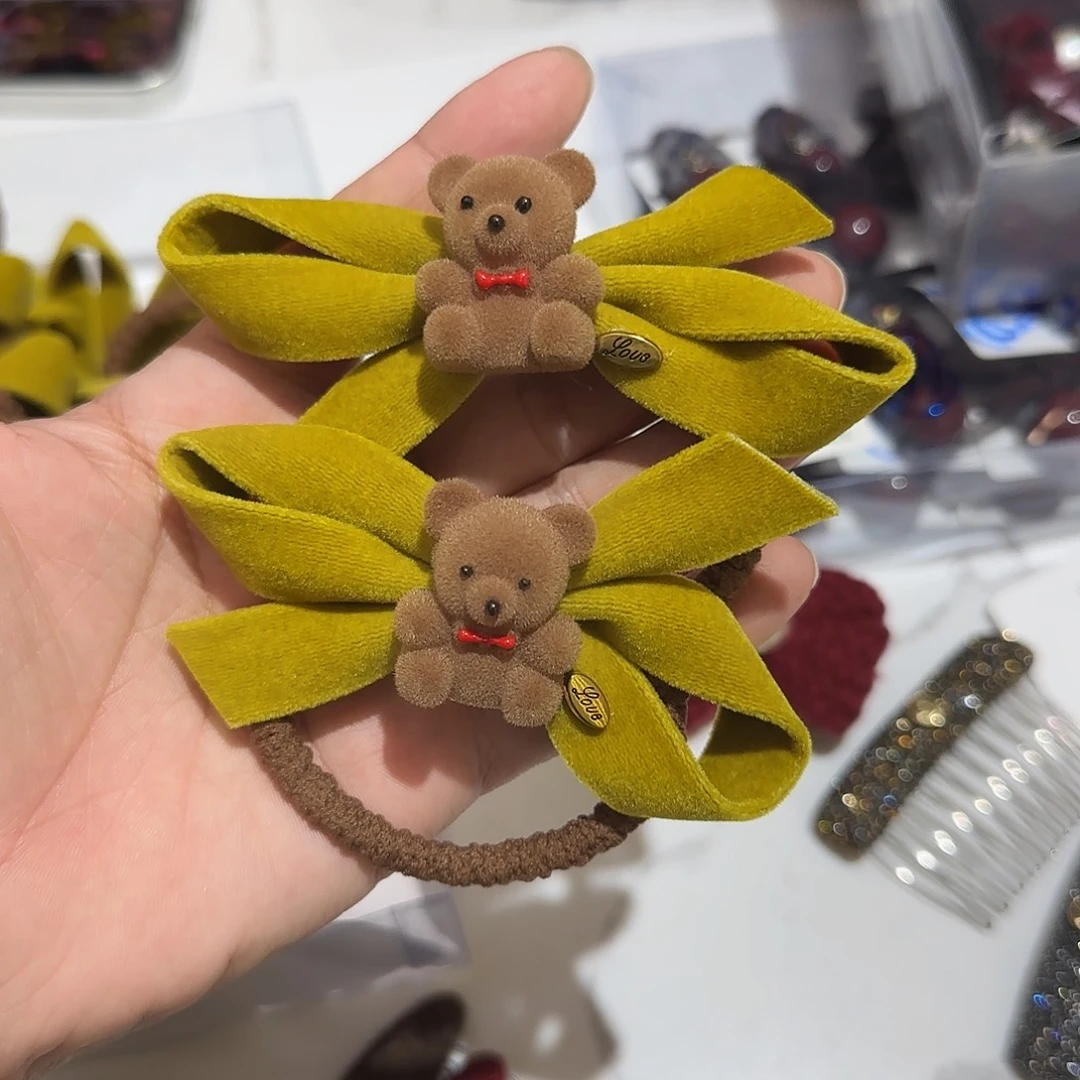 布艺非金属T05黄色小熊发绳2个