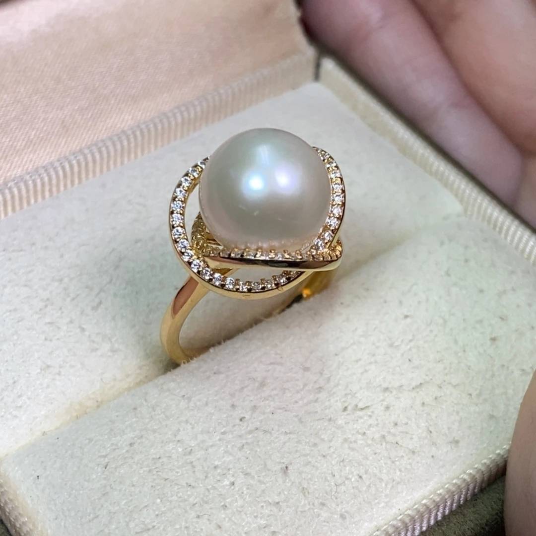 淡水珍珠银S925镀金镶嵌戒指