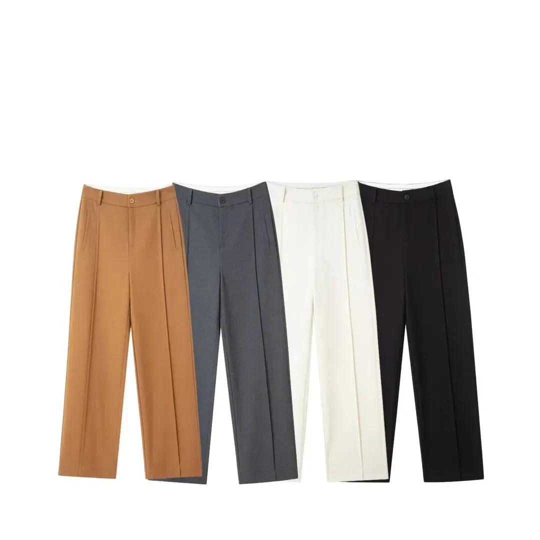 2025早春新款窄版阔腿裤抗皱高腰显瘦直筒裤直筒宽松时尚休闲