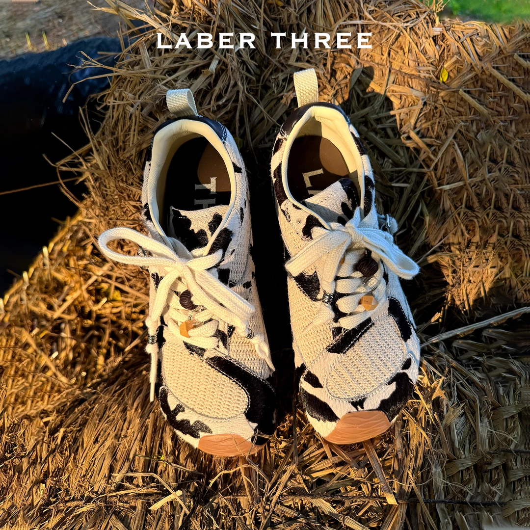 【徐若晗同款】LABERTHREEE奶牛纹马毛不对称斜头德训鞋复古运动鞋