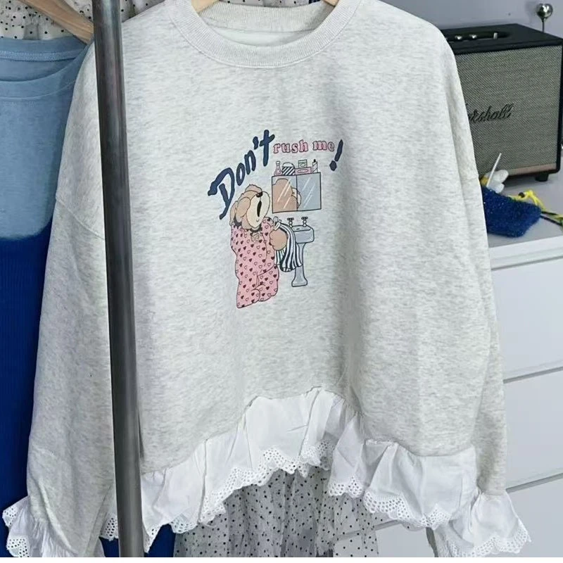 SISTERS 【2025春款卫衣系列】粉睡衣小熊和卡通红灰条卫衣【长胸围】