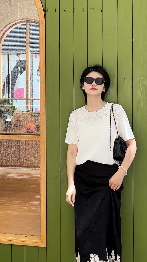 【亚楠本楠】绢花衫◆纯色系精巧花边提花镂空刺绣针织衫7617