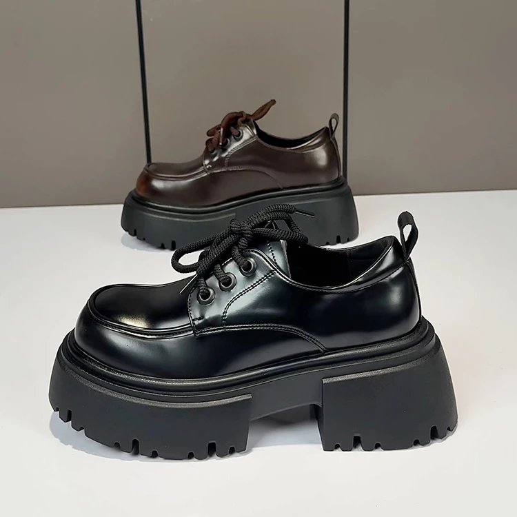 英伦风小皮鞋女2025年春秋新款松糕厚底增高黑色气质单鞋乐福鞋子