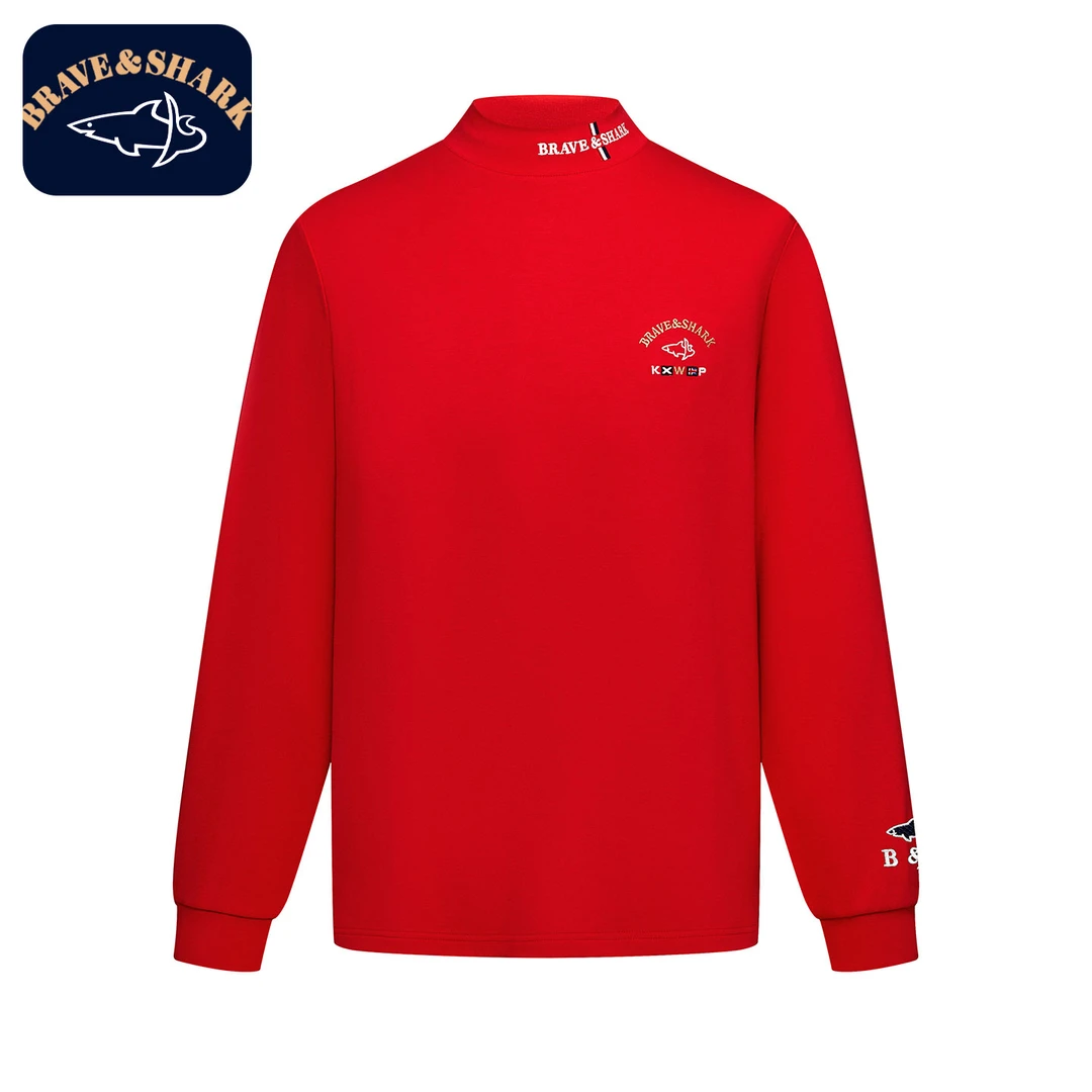 BRAVE&SHARK/勇士鲨鱼休闲时尚男款长袖半高领打底衫纯色T恤上衣
