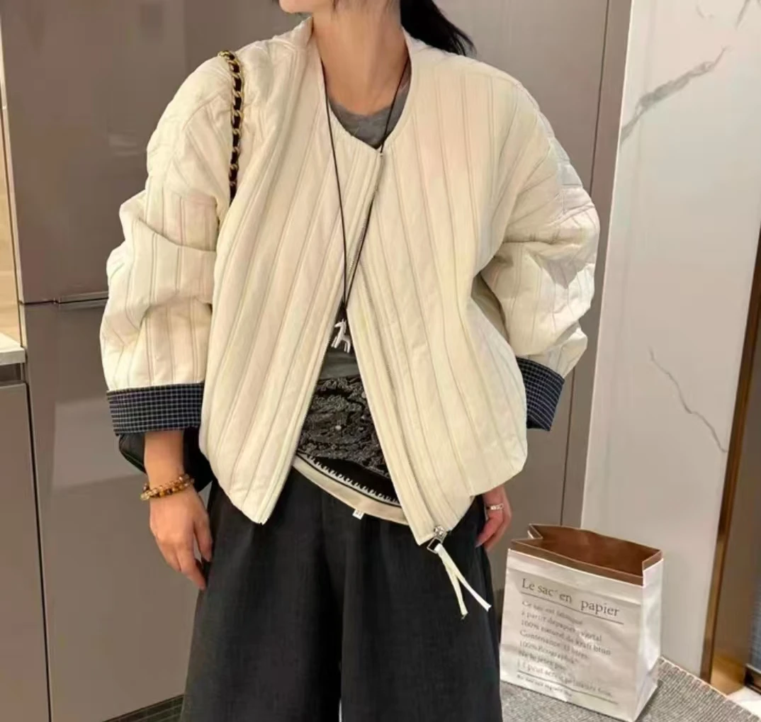 欧货开衫薄棉外套女短款秋季2025新款百搭宽松休闲夹克开衫棒球服