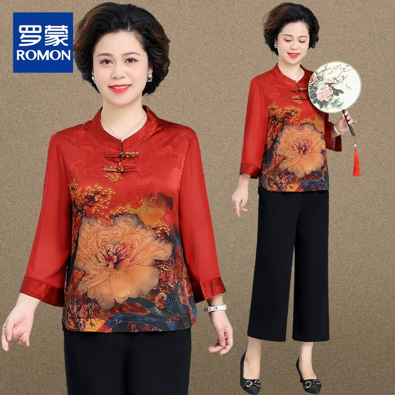 母亲节妈妈夏装新中式小衫套装中老年国风盘扣上衣女夏季唐装衬衫